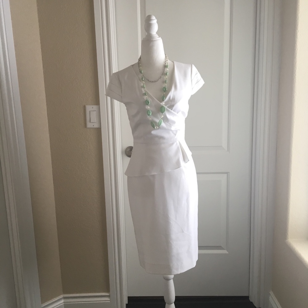 Antonio Melani White Peplum capsleeve sheath dress